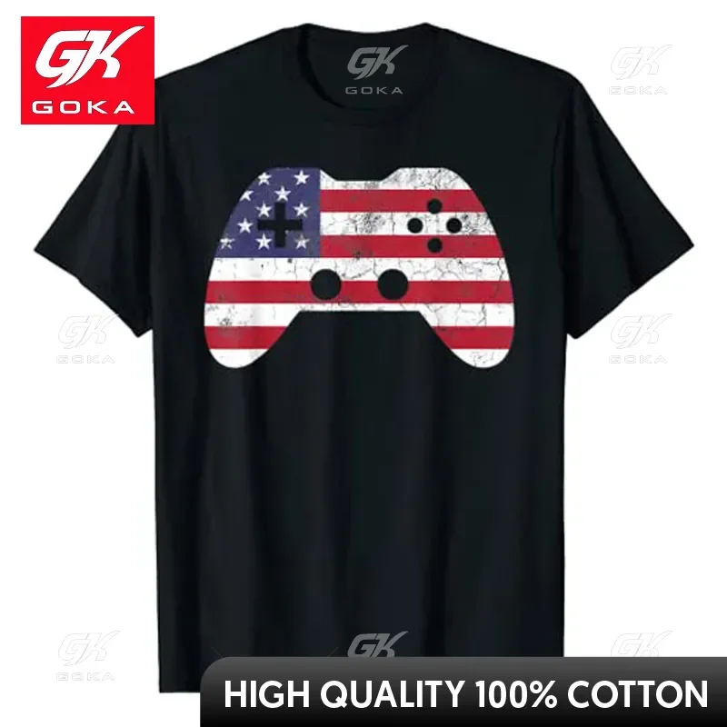 4th of July T-Shirt Video Game Gamer Kids Boys Men USA Tee Patriotic American Flag Distressed Outfits Independence Day Costume