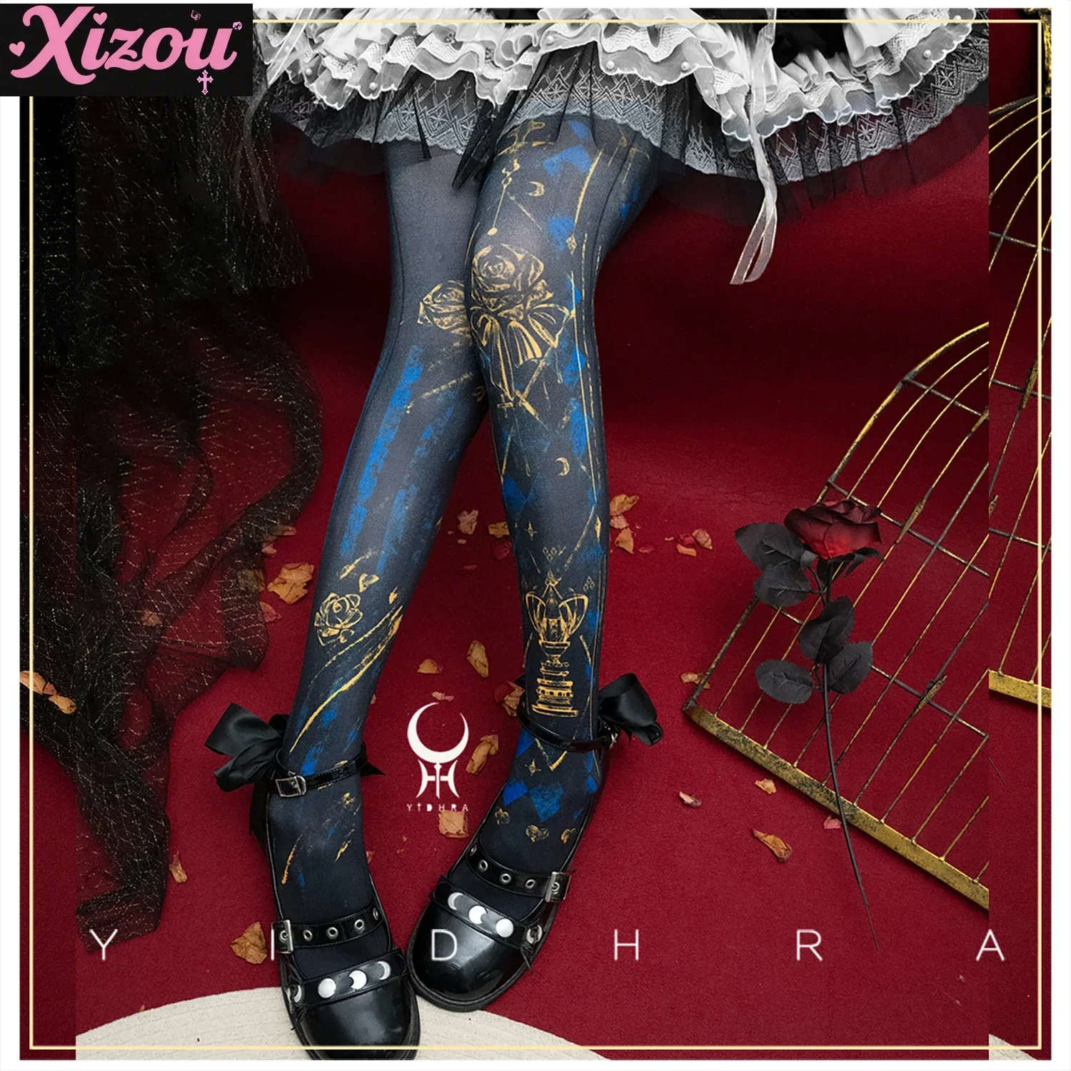 Court Style Retro Goth Print Lolita Pantyhose Subculture Girl Halloween Stockings Y2k Tights Cosplay (cosplay) with Stockings