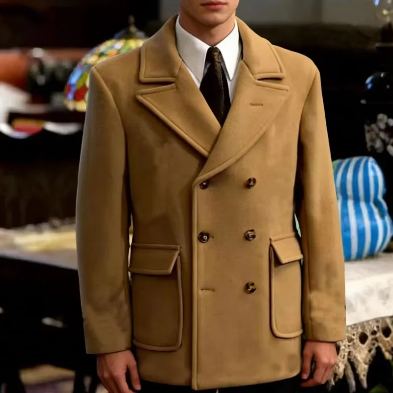 

New Men's Wool Blend Suit Jacket Double Breasted Business Blazer Casual Fashion Slim Fit Comfortable Elegant Autumn Winter Coat