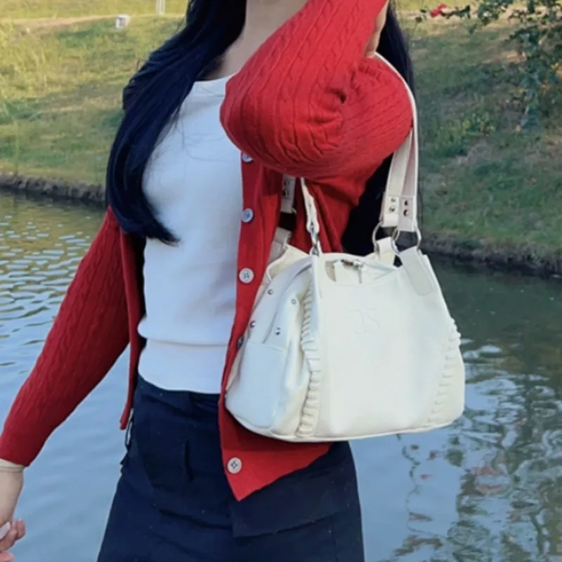 

Женская кожаная замшевая сумка-клатч на одно плечо с плетеным декором, в стиле панк-стрит, большой вместимости, в различных стилях