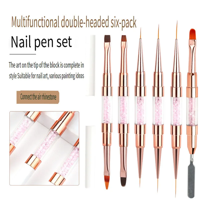 

Nail art brush set , 6PCS double-ended rhinestone nail art brush,nail long lines for nail details, professional nail art tools