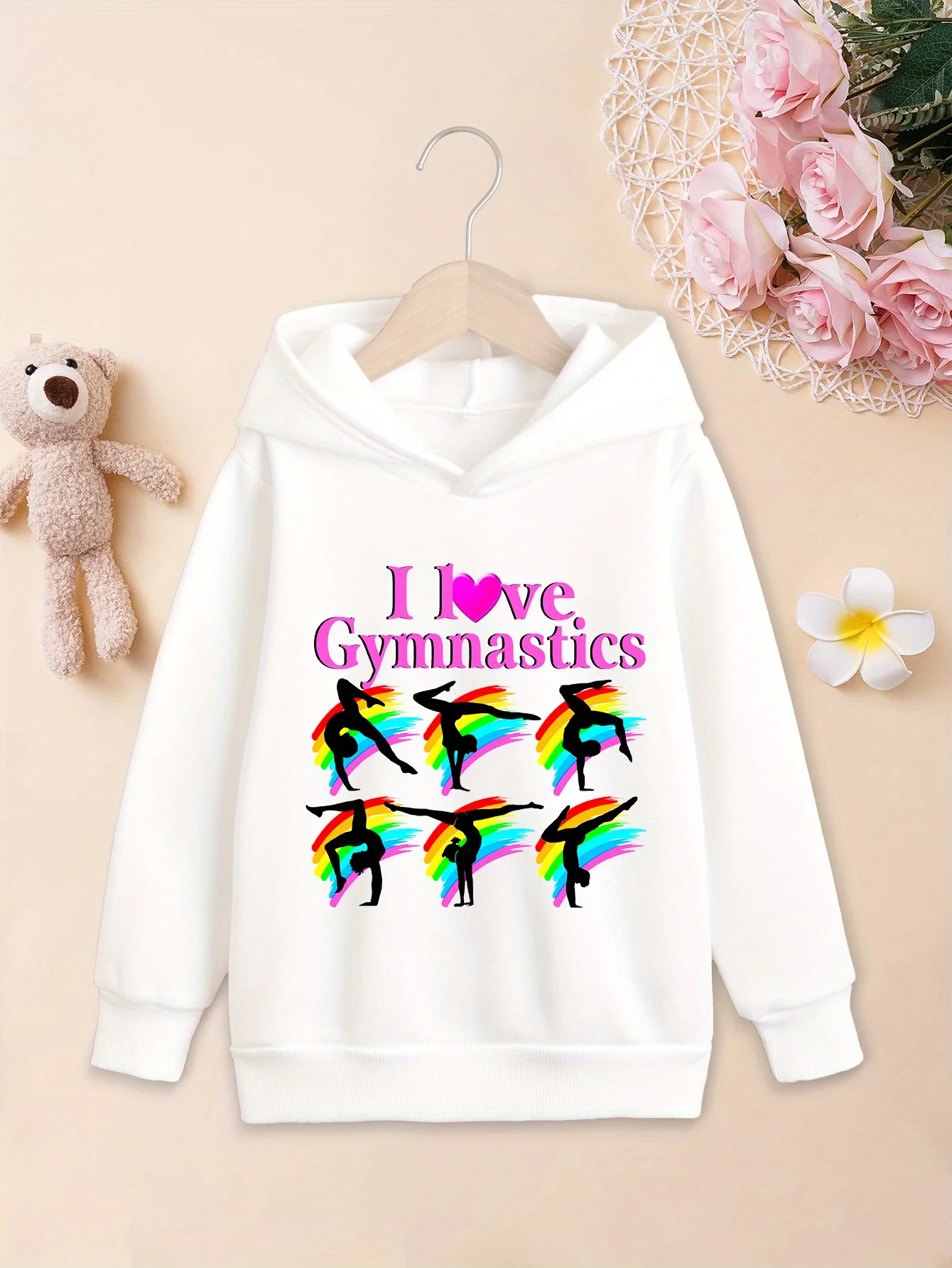 LOVE GYMNASTICS Print Hoodies Casual Comfortable Loose Long Sleeve Tops Sweatshirts Kids Cartoon Coat Autumn Winter Clothes