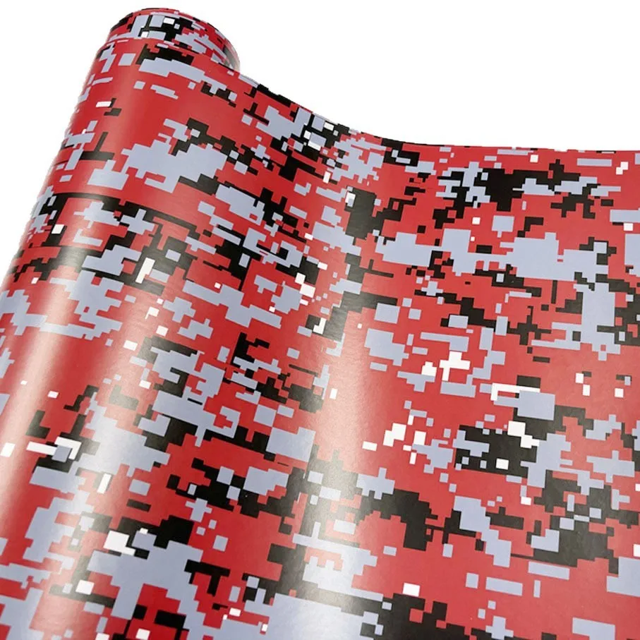 Digital Print Red Black Grey Grid Camo Vinyl Wrap Camouflage Film With Air Bubble Free For Car Wrapping Motocycle Decal