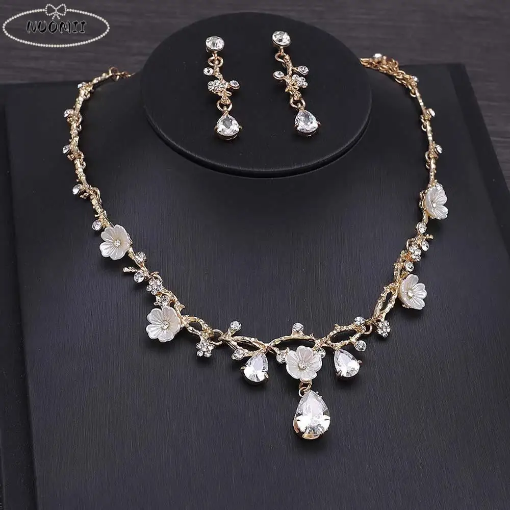 

Dangle Earrings Alloy Kids Crown Set Shiny Flower Bridal Jewelry Set Round Droplet Thai Style Rhinestone Necklace Earrings Girls