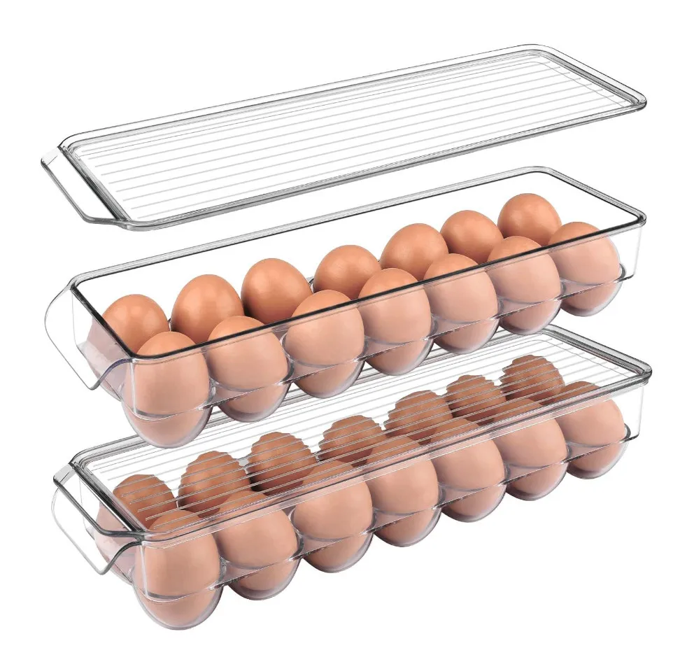 

14 Eggs Holder Refrigerator w/Lid Stackable Container Organizer Storage 2 Pcs 28