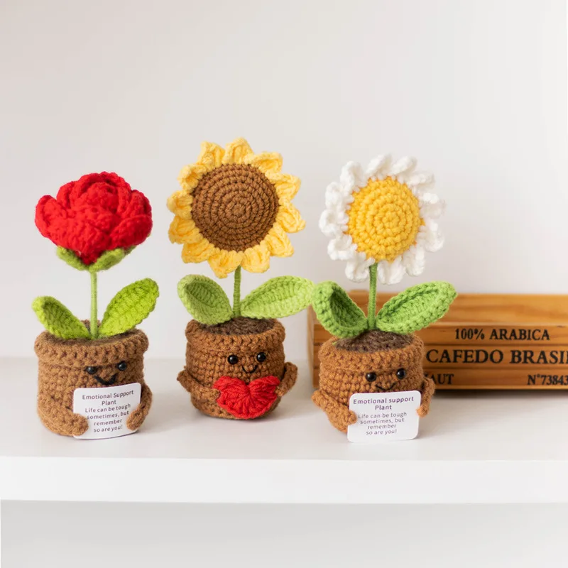 Süße gehäkelte emotionale Unterstützung gestrickte positive Energie Puppe handgemachte Kintted Puppe Auto Tisch Dekor Freunde Geschenk – Detail 3
