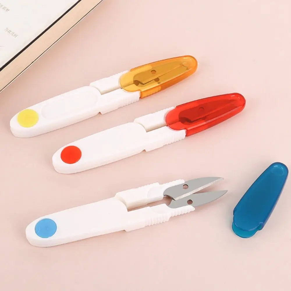 4PCS Plastic Metal Fishing Line Scissors 5 Colors U-shaped Cross-stitch Clipper With Cover Sharp Sewing Scissors