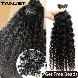 Extensiones de cabello humano rizado Natural para mujeres negras, Micro anillo, cápsula de queratina italiana, ONDA DE AGUA, Punta I, Microlink