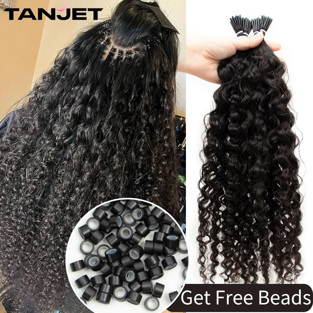 Natural Curly I Tip Microlink Human Hair Extensions For Black Women Water Wave Italian Keratin Capsule Micro Ring Hair Extension