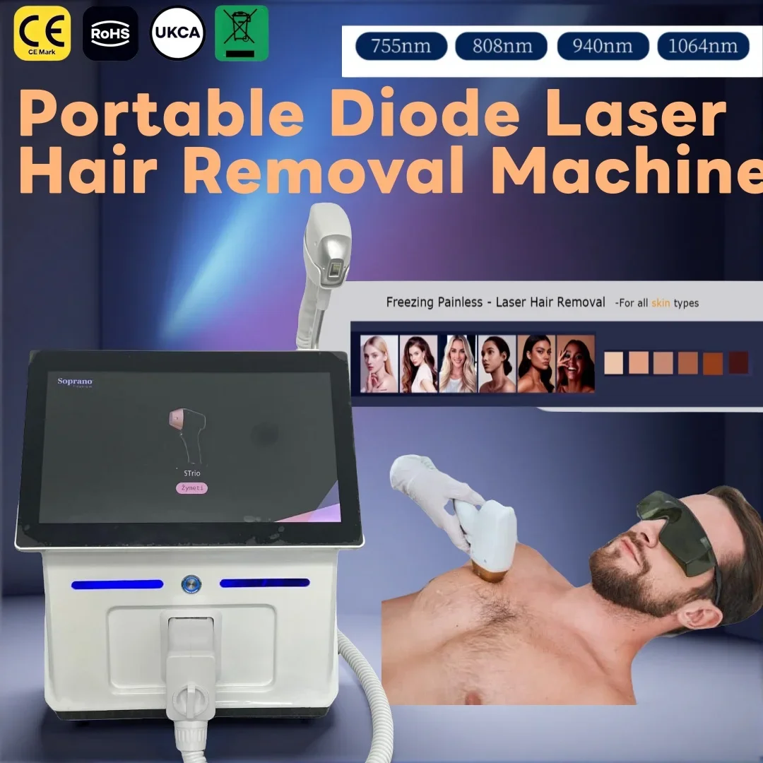 Professional Diode Laser Hair Removal Machine – 808nm 4 Wavelengths, Ice Cooling – Long-Lasting Hair Reduction For Body – CE Por