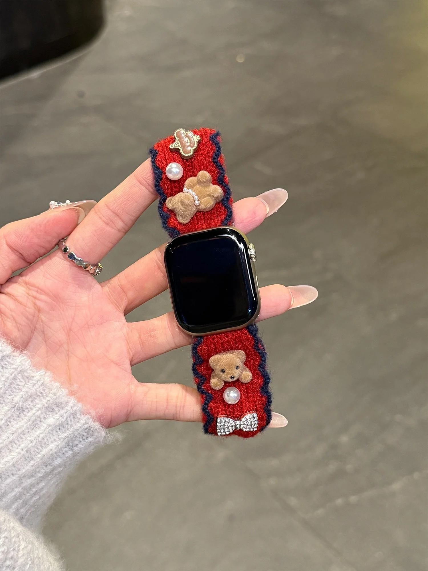 

Модный ремешок для iWatch из плетеной ткани с узором кролика, совместимый с размерами 38 мм, 40 мм, 41 мм, 42 мм, 44 мм, 45 мм, 49 мм, для осени и зимы