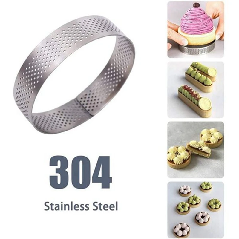 10 Pack Stainless Steel Tart Ring Heat-Resistant Perforated Cake Mousse Ring Round Ring Baking Doughnut Tools 8cm