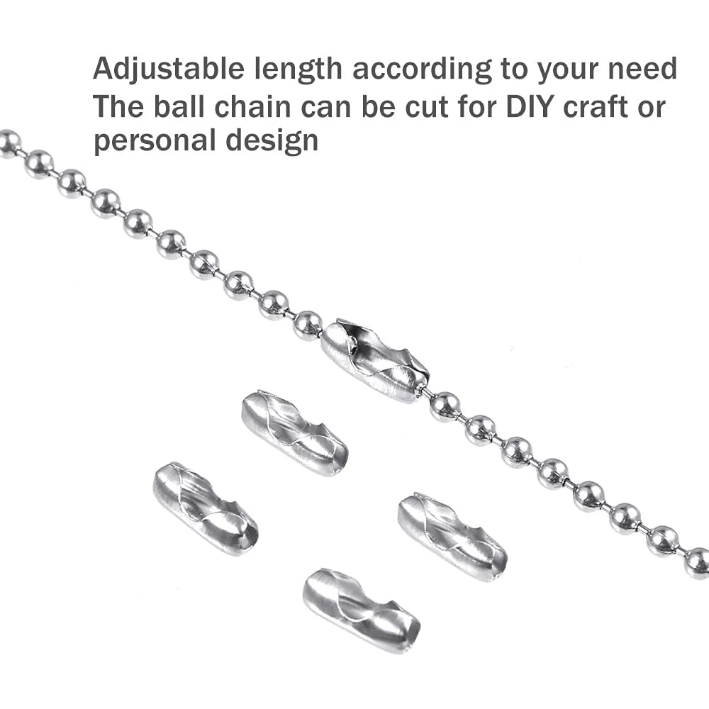 5m Stainless Steel Bead Chain 1.5/2/2.5/3mm Ball Chain with 50pcs Matching Adjustable Pull Connector for Keychain Jewelry Making