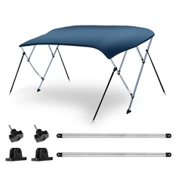 Pare-soleil en toile pour bateau, toit bimini à 3 arceaux, bleu, polyester teint en solution 600D, tube en aluminium anodisé