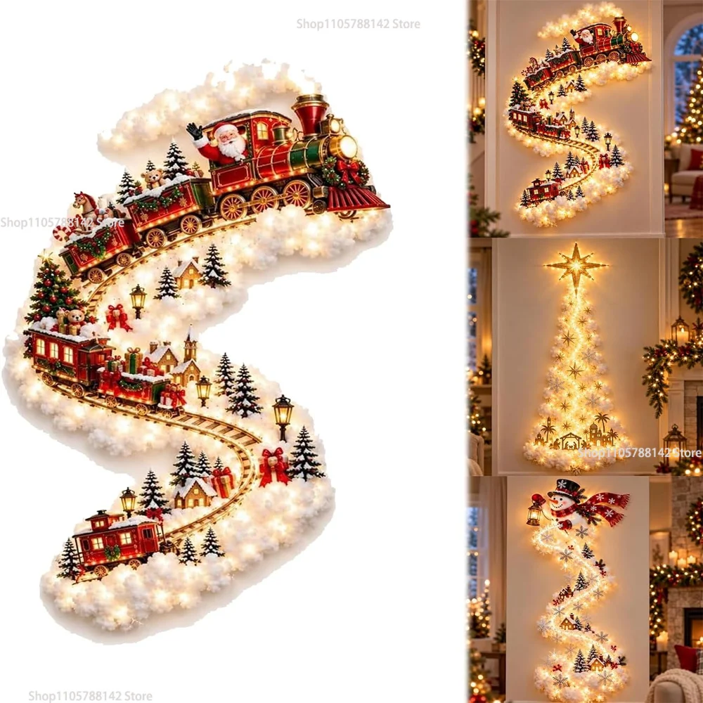 New Christmas Magic Trail Wall Light,Santa Sleigh Reindeer Decor Indoor Holiday Atmosphere for Indoor Window Door Entryway