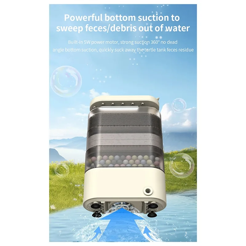 

F-T Turtle Tank Waterfall Filter Low Water 3-In-1 Suction Purification Recirculating Filter Box Fecal Clean Up