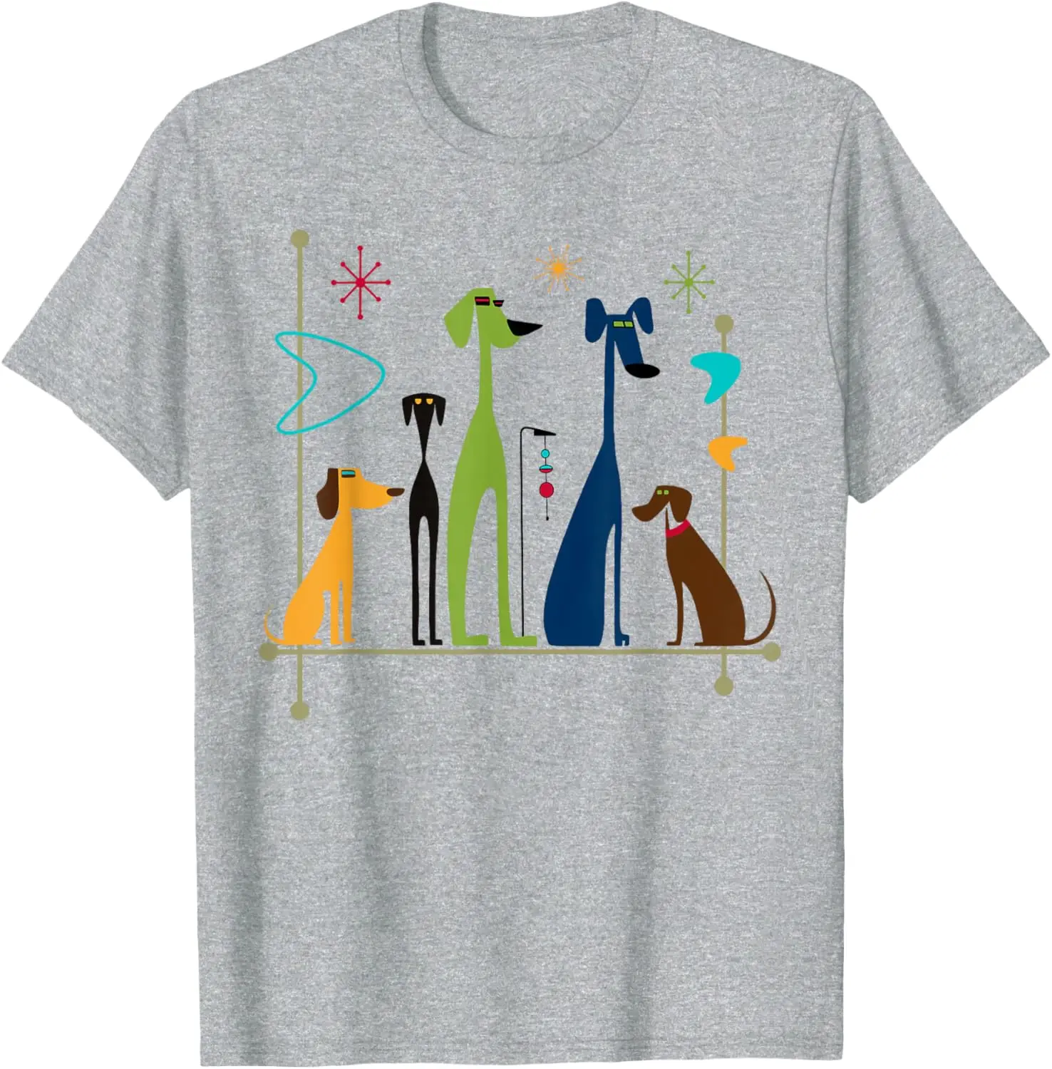 

Retro Mid-Century Modern Dogs 50s 60s Style T-Shirt 100% Cotton O-Neck Short Sleeve Summer Casual Mens T-shirt Streetwear