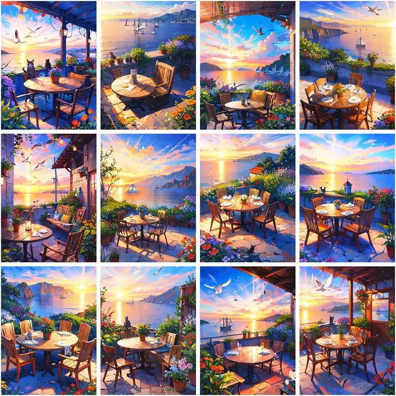 

CHENISTORY Coloring By Number Outdoor Dining Table Scenery Pictures By Number Drawing On Canvas Handpainted Kit Home Decor