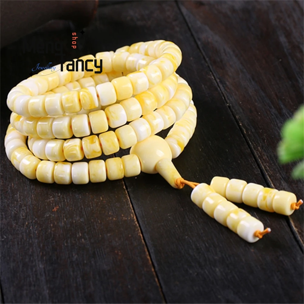 

White Beeswax Bucket Beads 108 Buddha Beads Bracelet Necklace Prayer Beads Multi-flower Honey Old Beeswax Amber Bracelet Elegant
