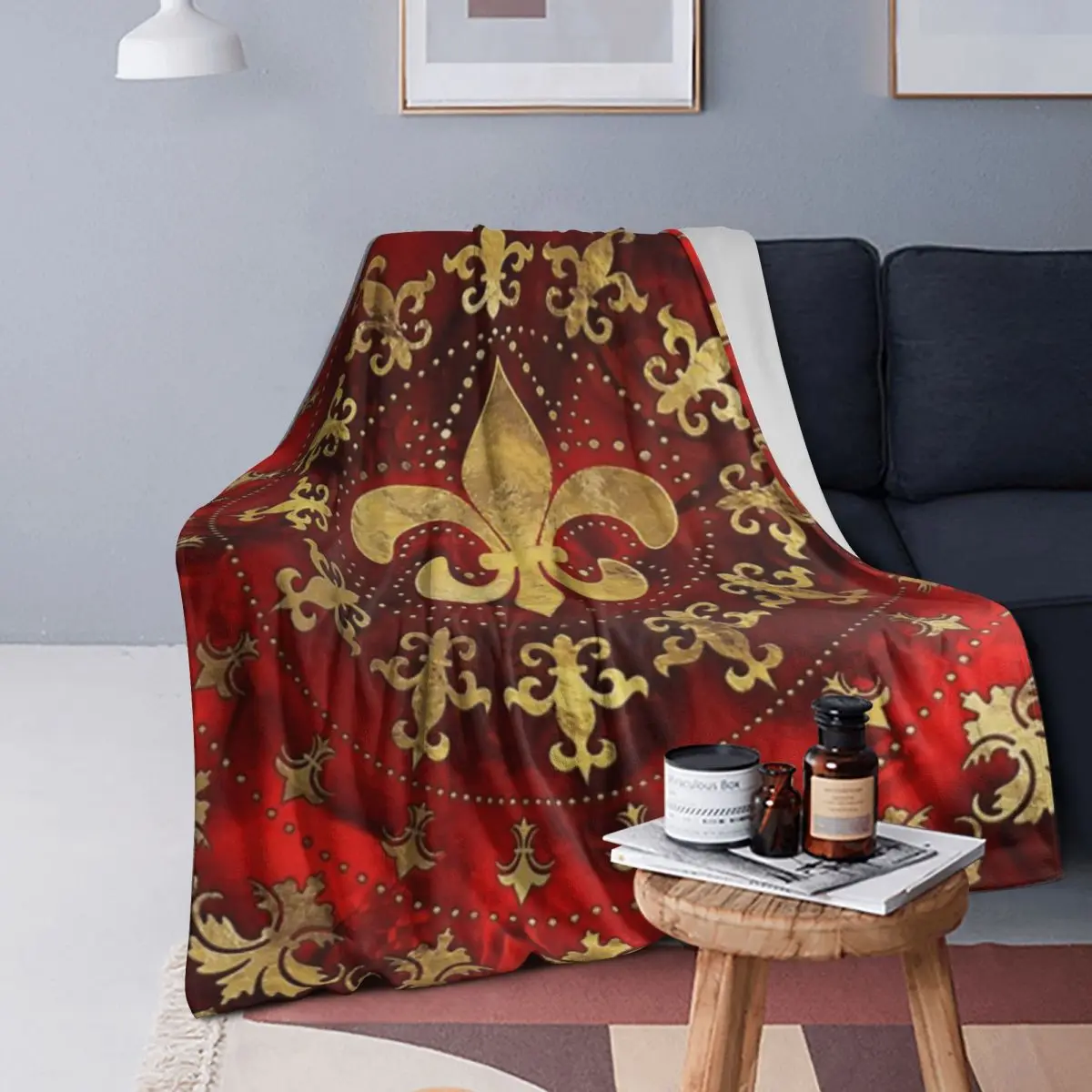 

Florence Fleur De Lis Lily Flower Symbol Flag Blanket Flannel Throw Blanket Plush for Bed Living room Picnic Travel Home Couch