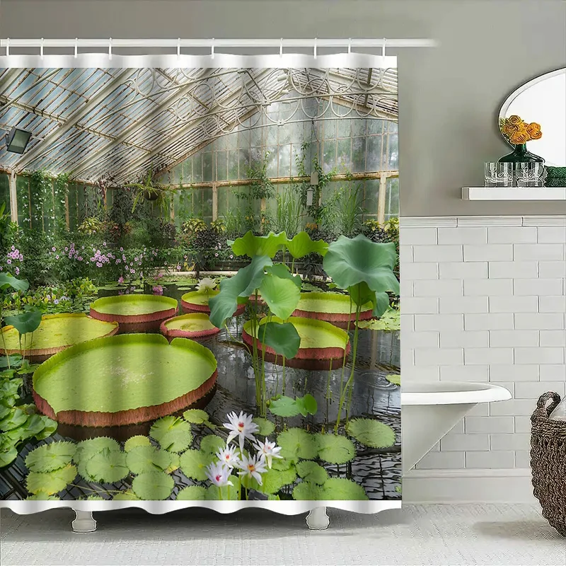 الأمازون الغابات المطيرة النباتية دش الستار الاستوائية ورقة نمط الطبيعة ديكور مقاوم للماء الحمام النسيج خلفية الجدار الشنق #4