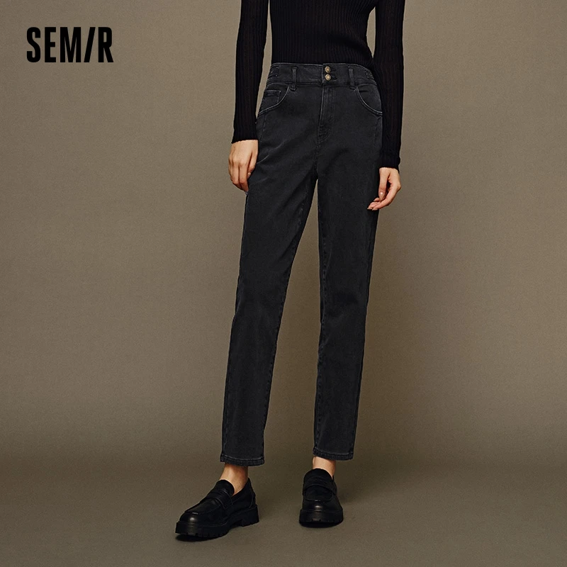 Semir Jeans Women Comfortable Sueded Long Pants Versatile Winter Lady's Simple Slimming Tapered Pants