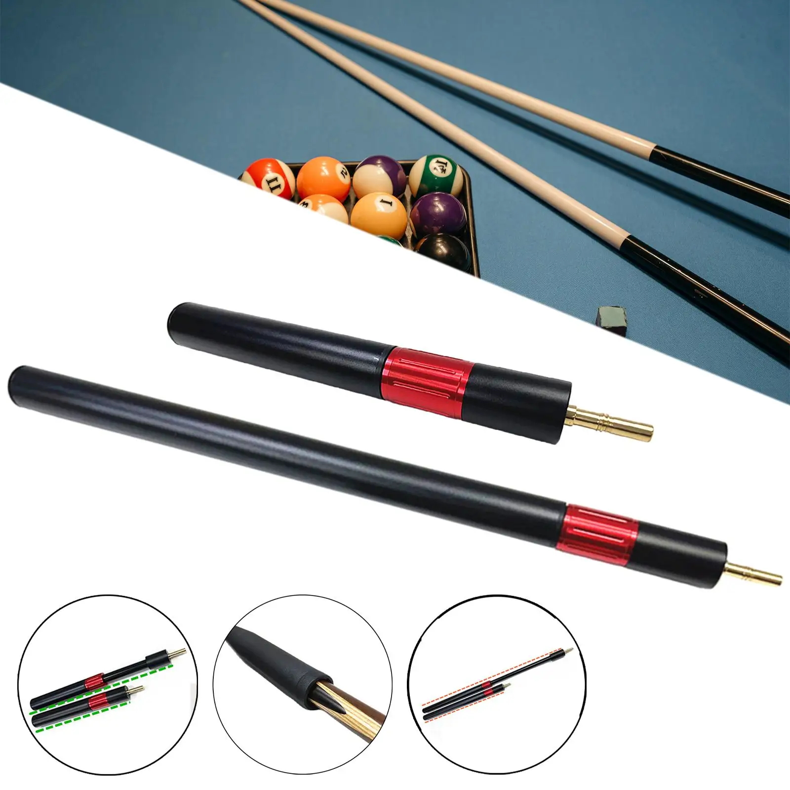 Billiards Cue Extension Attachment Telescopic Aluminum Alloy Pool Cue Extension Rod End Lengthener for Billiard Enthusiast