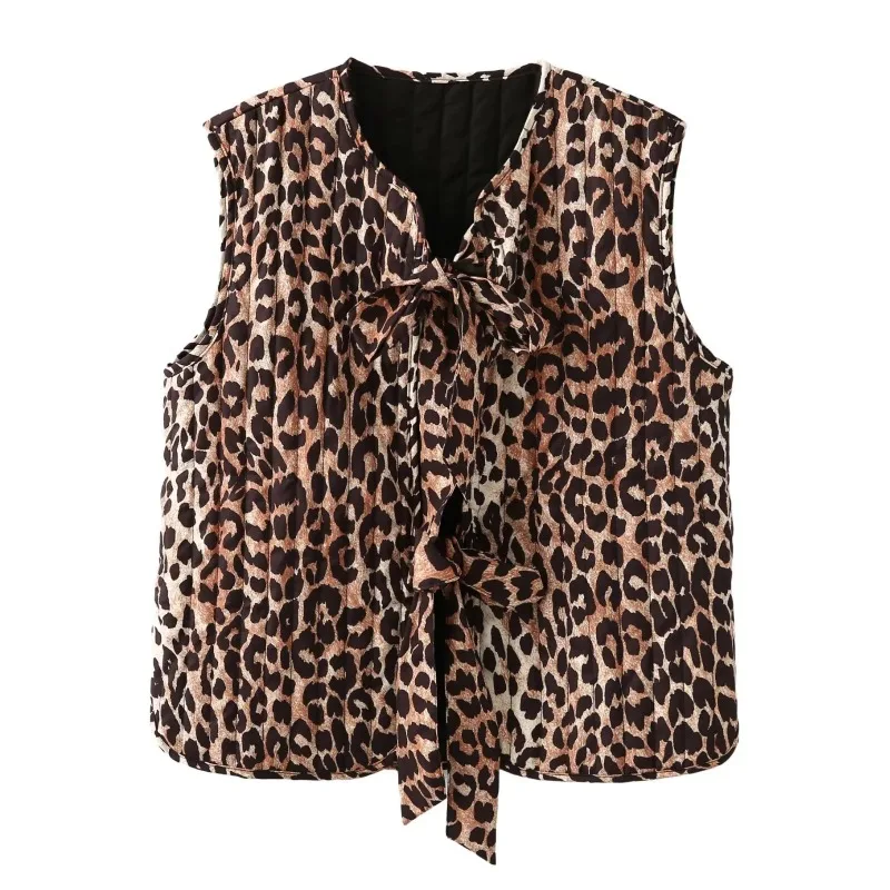 Women's Autumn Spring Top Coat Vest Leopard Print Tie Comfortable Casual Design Fashion Advanced Soft Niche Versatile Skinny