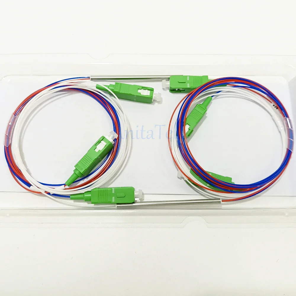 10pcs/lot SC/APC Fiber Optic FBT Splitter with Connector SC APC 1x2 0.9mm Unbalanced Coupler 70/30 60/40 Optional Ratio Splitter