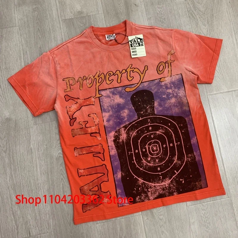 

Europe America Fashion New Red VALLEY T-shirt Tops Retro Harajuku Shooting Target Print Men Women Casual Vale Short Sleeve