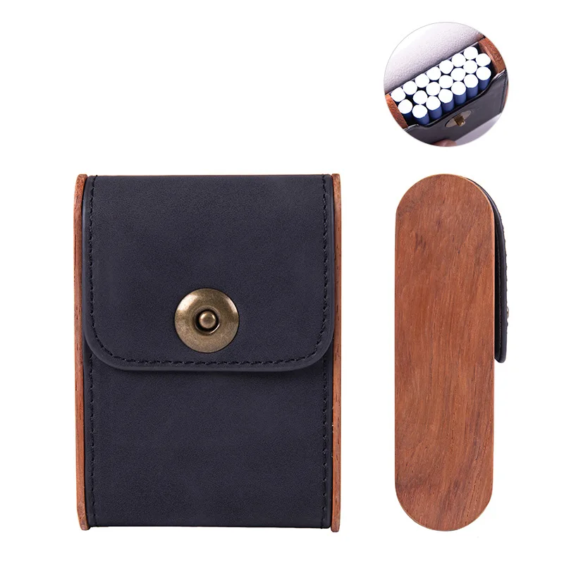 It Can Accommodate 0.7MM 20 Cigarettes With Magnetic Buckle Clamshell Vertical Solid Wood Leather Cigarette Case