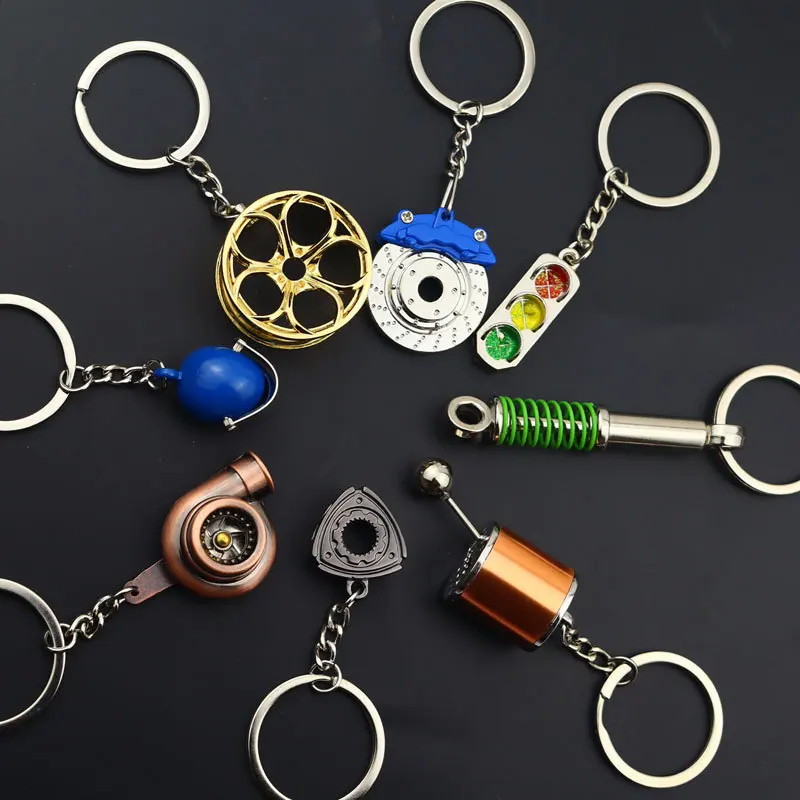 Creative Gear Head Keychain Speed Gearbox Keyring for Car Key Turbo Hub Brake Disc Pendant Shock Absorber Keys Holder Chain Ring