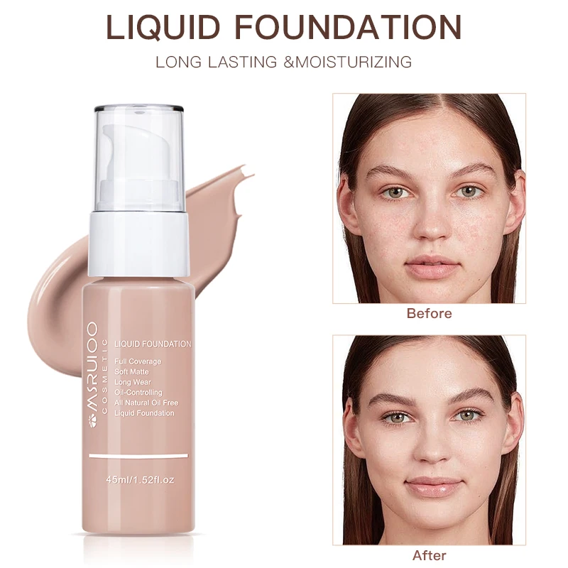 45ml Liquid Foundation Long Lasting Oil-Controlling Matte Base Professional Makeup Full Coverage Effective Concealer Waterproof