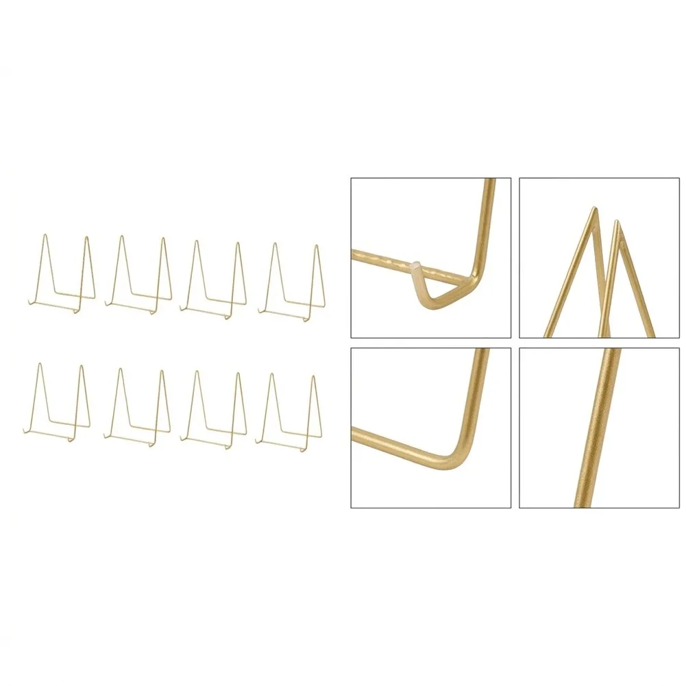 Set of 8 Gold Metal Display Stands for Photos Certificates Awards Mirrors Tabletop Decoration 9 13 15cm Dimensions