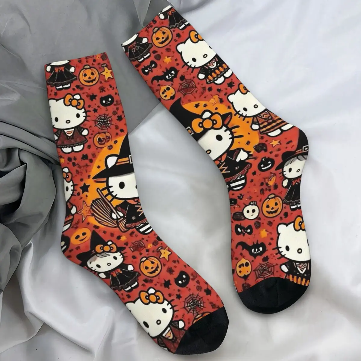 헬로 키티 카와이 만화 캐릭터 스타킹 할로윈 호박 캐주얼 양말 가을 항균 양말 남성 스포츠 부드러운 양말