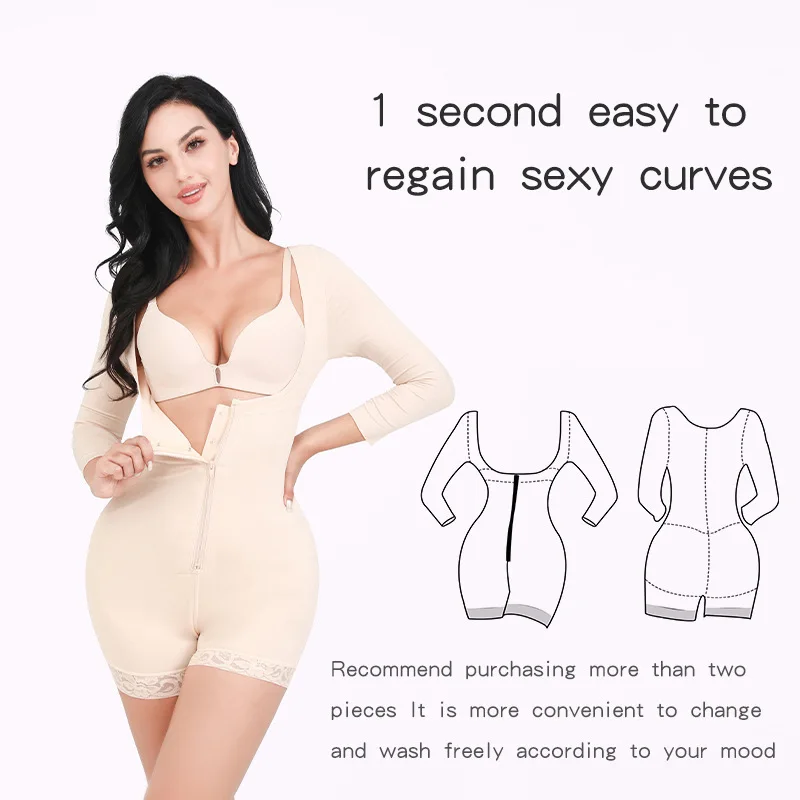 

Women Body Shapers Long Sleeves Adjustable Buckle Zipper Waist Abdomen Control Buttocks Butt Lifter Ladies Shapewear