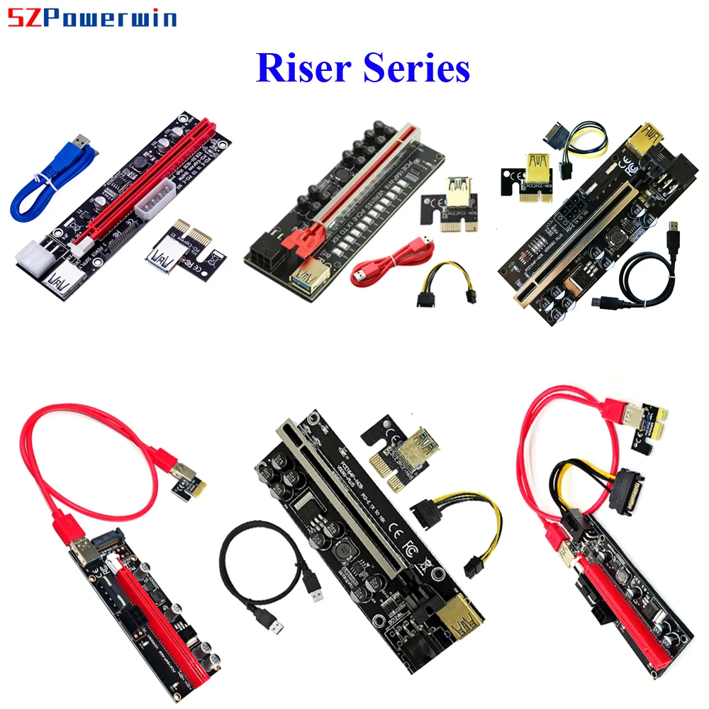 Powerwin 10pcs USB3.0 PCI-E 1X-16X Riser Card VER.SU-103D VER010S/010S Plus VER009C/009S PLUS VER008C/008S VER007 V011/V013 V014