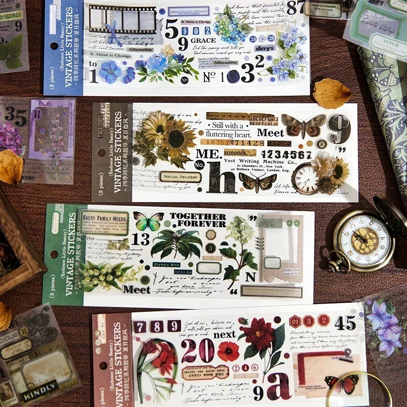 

3Sheets Material School Supplies DIY Background Tape Four Seasons Package Botanical Garden Letter Scrapbook 200*75MM