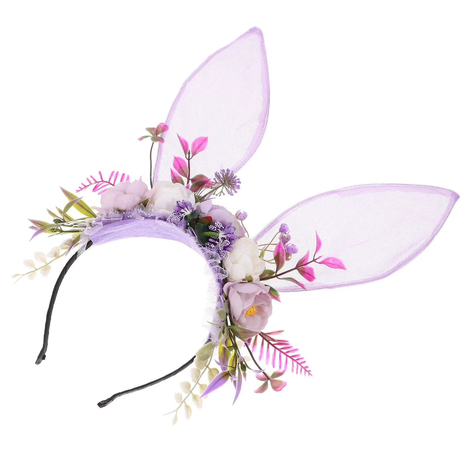 Bunny Ears Headband Solid Sturdy Cloth Material Realistic Fairy Headpiece for Women Holiday Party Halloween Costume Event