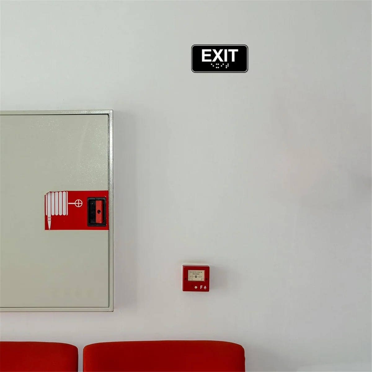 A002 4pcs Exit Sign with Braille, 6x3in Emergency Exit Sign Plastic Exit Warning Signage with Adhesive Mounting Strips