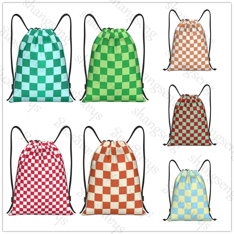 Drawstring Bag Sports Backpack Bundle Pocket Basketball Bags Boy Birthday Christmas Gifts Checkerboard colored squares