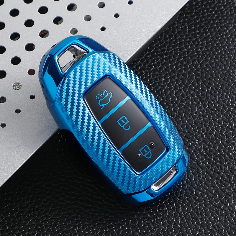 3 Buttons Carbon Fiber Soft TPU Car Key Case Cover for Hyundai I30 Ix35 Kona Encino Solaris Azera Accent TM Palisade Santa Fe - Image 3