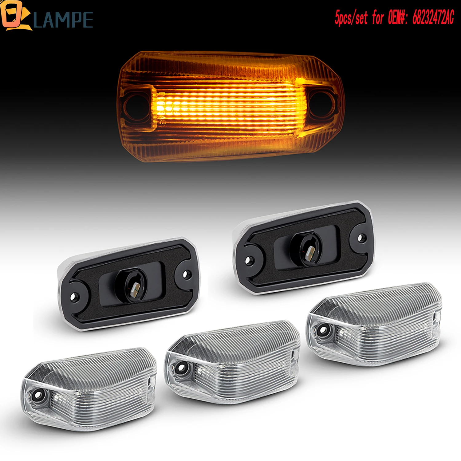 

5PCS Clear/Smoked Lens Side Marker LED Rear Cab Roof Marker Running Lamp For Dodge Ram ProMaster 1500 2500 3500 2014-2020