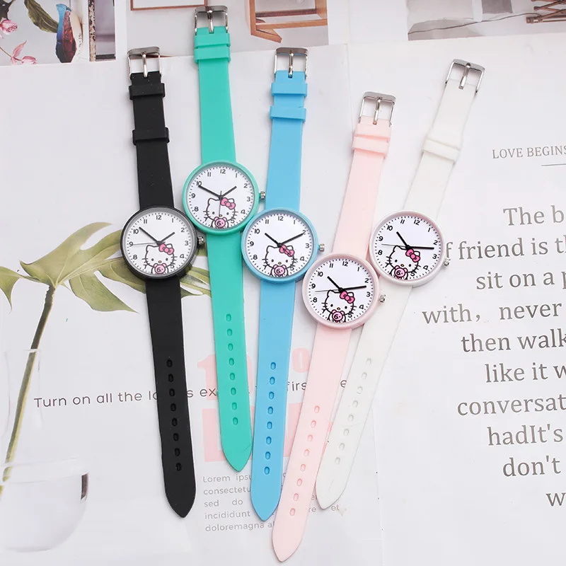 Cartoon Sanrio Hello Kitty Quartz Watches Cute Girl Luminous Waterproof Electronic Pointer Watch Anime Student Gift