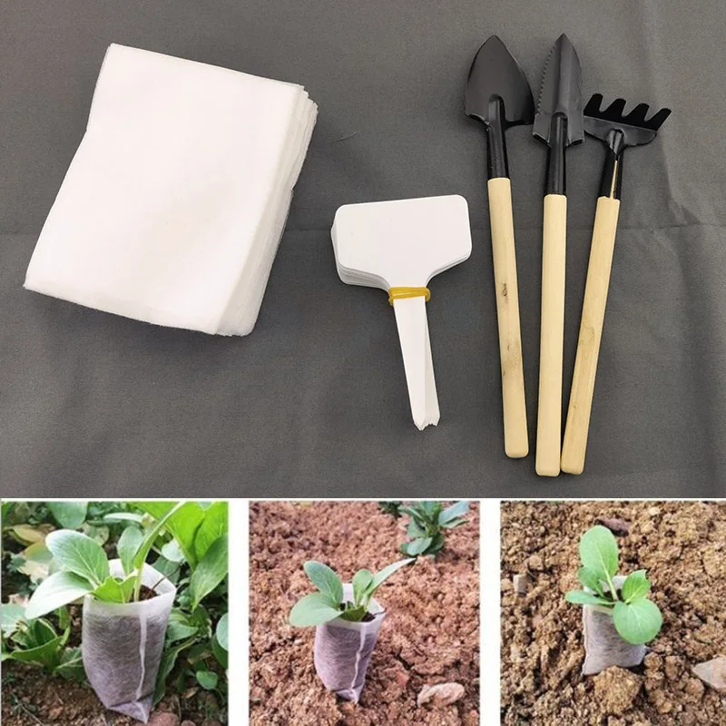 Mini Garden Tool Shovel Rake Spade Wooden Handle Plant label Seed growing bag Sets Kits Gardening Soil Raising Flowers