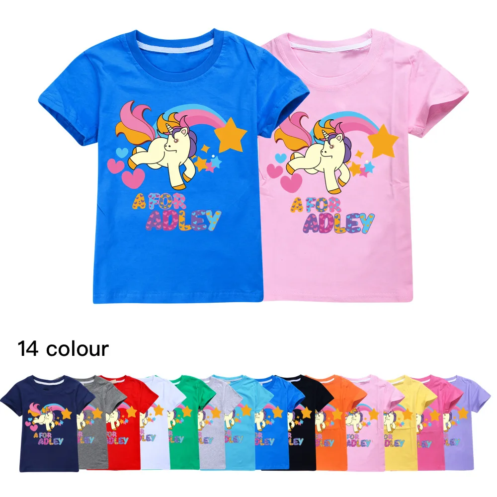 

2024 New Kids Short Sleeve Tees A for Adley T-shirt Children's Boys Girls Pullover Clothes Printed Cartoon Casual Cotton Tops