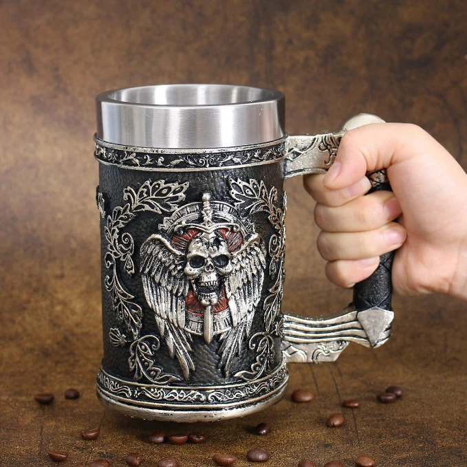 

Vintage Medieval Viking Warrior 3D Resin Steel Tankard Retro Beer Cup Mugs Coffee Cup Halloween Christmas Birthday Gift 600ml