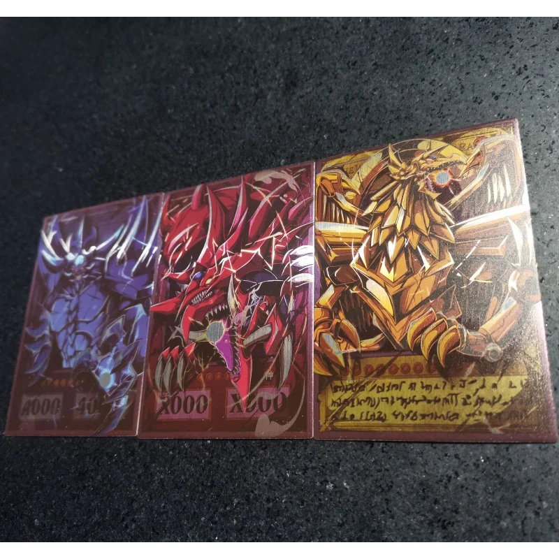 3Pcs/Set Yu Gi Oh Cards Egyptian God Unframed Version Anime Game Characters DIY Toys Gift Collection Color Brushed Flash Cards