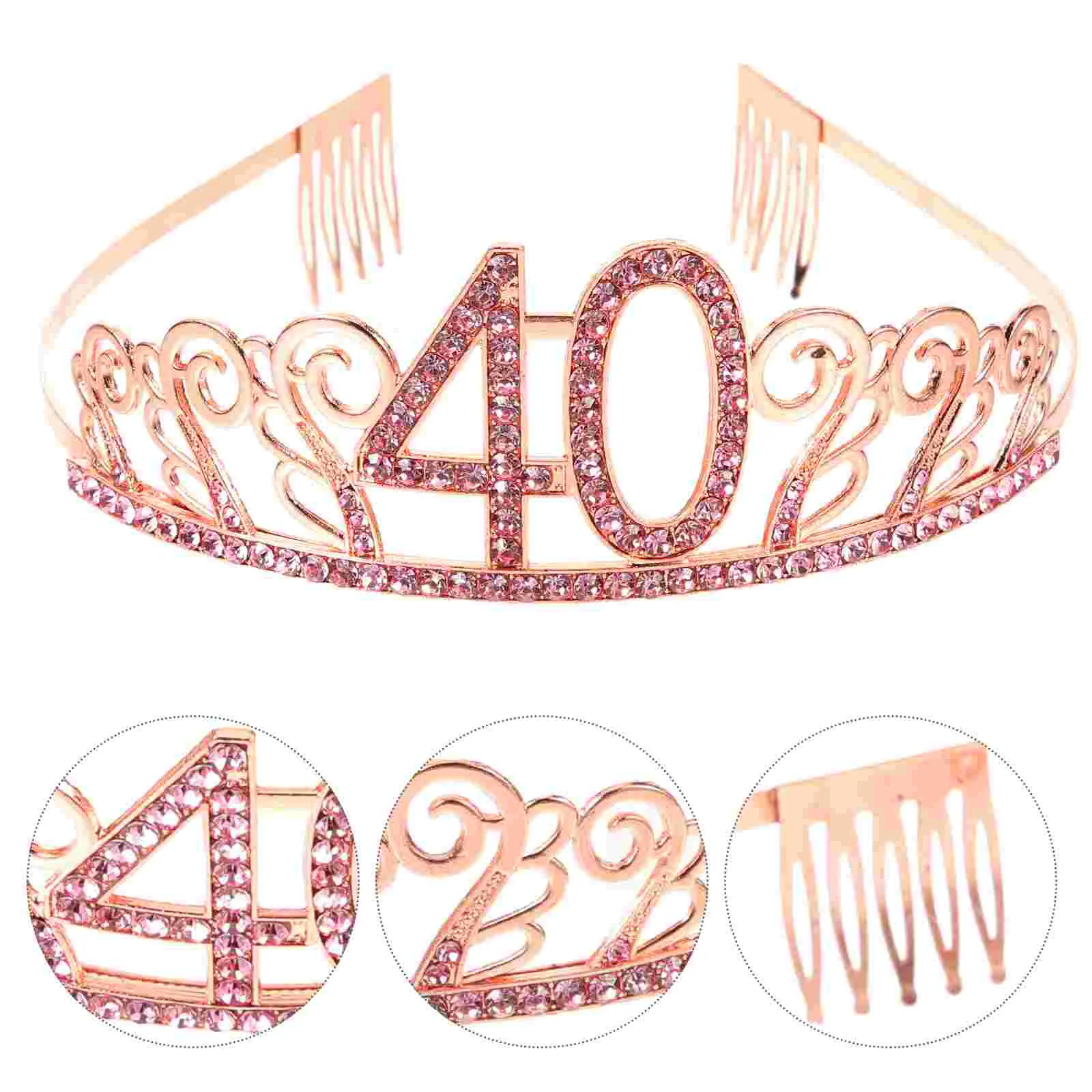 Birthday Crystal Rhinestone Tiara Queen Crowns Dance party Headband Hair Combs Pin for Women's 40th Birthday Party Favor (Rose G