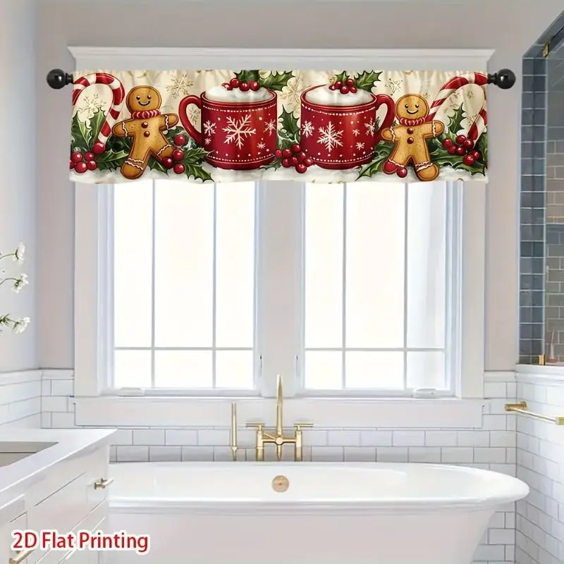 VIKAMA Christmas Window Valance Candy Cane Peppermint Nutcracker Xmas Balls Pine Cone for Kitchen Holiday Window Curtain Decor